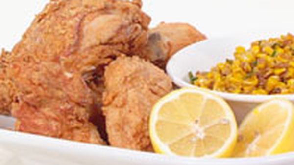 Spice fried chicken with corn salsa