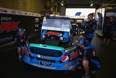 The Pepsi Max team honoured injured driver Chaz Mostert with a golf buggy. (Getty)