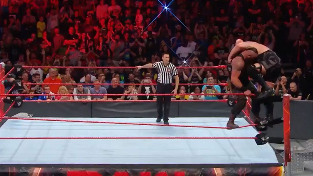 WWE wrestlers Big Show and Braun Strowman break the ring in Ohio