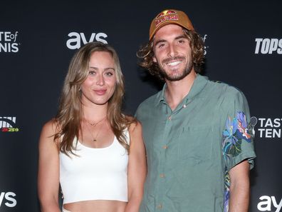 INDIAN WELLS, CALIFORNIA - MARCH 04: (L-R) Paula Badosa and Stefanos Tsitsipas attend Taste Of Tennis Indian Wells 2024 at Hyatt Indian Wells Resort & Spa on March 04, 2024 in Indian Wells, California. (Photo by Rich Polk/Getty Images for AYS Sports Marketing)
