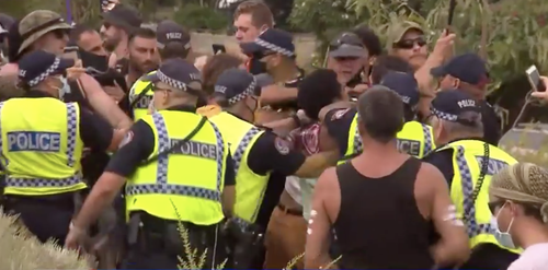 Angry protesters took to the street against mandatory vaccines in the Northern Territory.