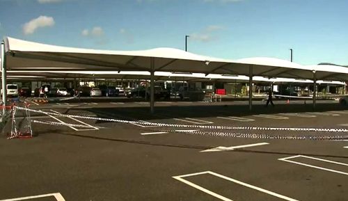 Part of the carpark has been cordoned off as a crime scene. (9NEWS)