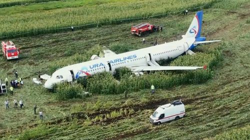 A passenger jet has crash-landed in a field near Moscow.