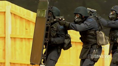 Counter-terrorism police training. Extra resources have been allocated for these sorts of operations. (9NEWS)