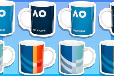 9PR: Australian Open Tennis Ceramic Coffee Mugs, Navy and Blue