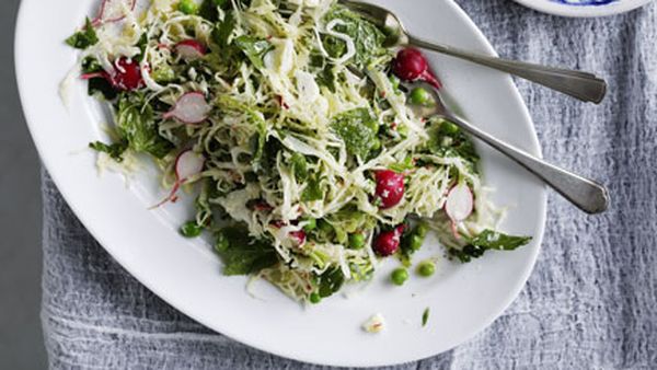 Cabbage, pea, mint, chilli and parmesan salad