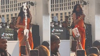 Cardi B throws microphone at fan who threw drink at her mid-performance