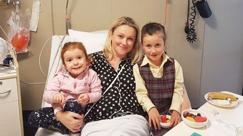 Lindsey Forsyth pictured with Kiera (left) and Aoife in hospital.