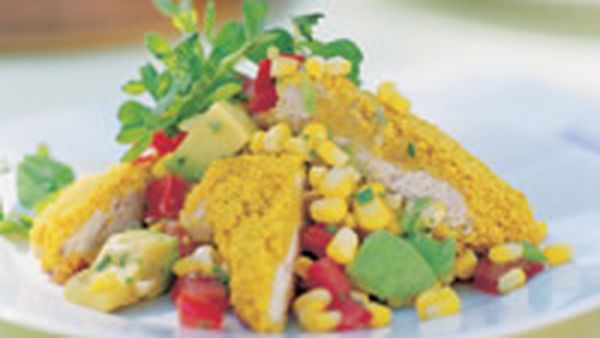 Spicy couscous chicken with fresh corn salsa