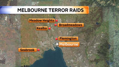 Victoria Police and AFP conducted raids on a number of Melbourne suburbs this morning. (9News)