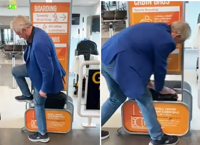 An EasyJet passenger's attempt to avoid baggage fees at the airport caught on camera