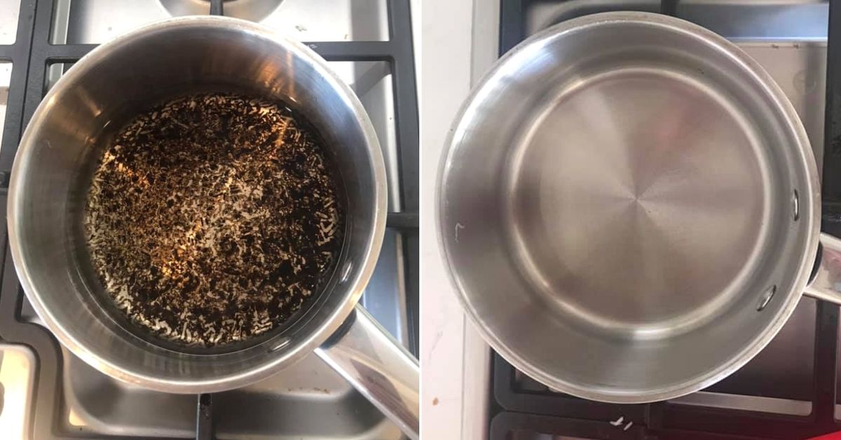 How to clean burnt rice off bottom of a saucepan with 'no scrubbing'