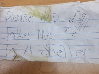 Note left on abandoned dog collar, Platteville police department found