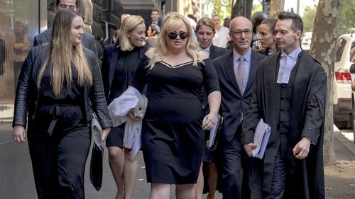 Australian actor Rebel Wilson leaves the Court of Appeal in Melbourne, Australia, Thursday, April 19, 2018. 