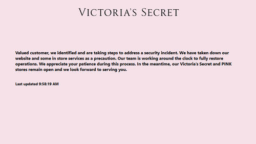 Müşteriler, Victoria's Secret web sitesini ziyaret ederken bu ekranı gördü.