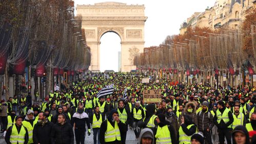 Authorities say 136,000 people took part in protests across France on Saturday, including 10,000 in Paris. More than 1709 were arrested. More than 100 remain in custody.