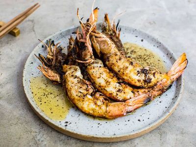Recipe: <a href="http://kitchen.nine.com.au/2016/05/20/10/03/grilled-king-prawns-kombu-butter" target="_top">Grilled king prawns, kombu butter</a>