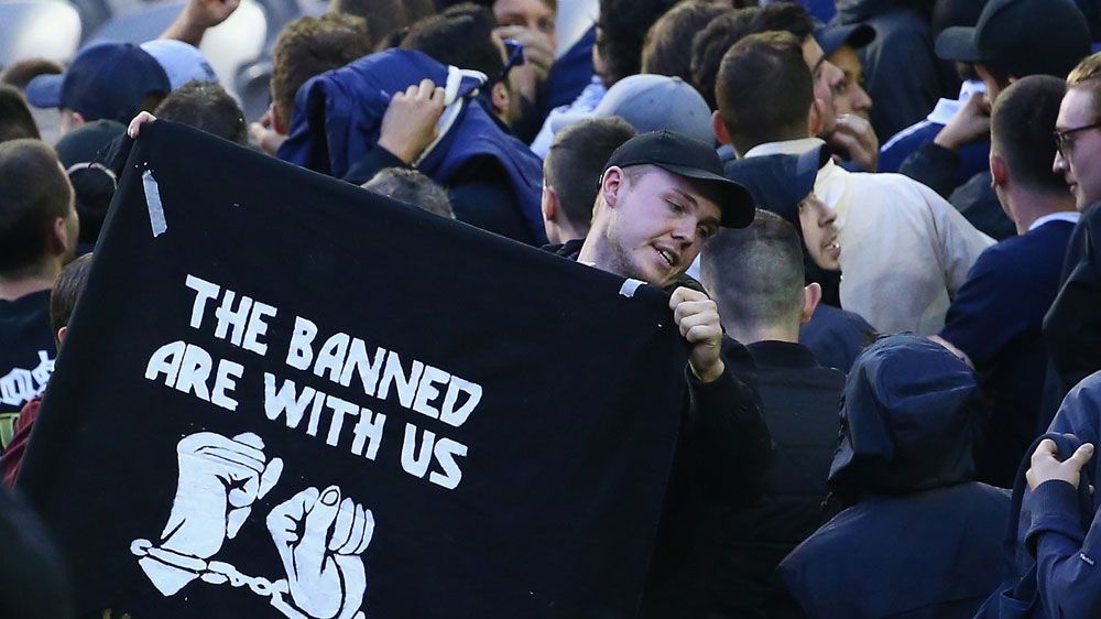 Victory fans walkout in protest of other banned supporters. (Getty)