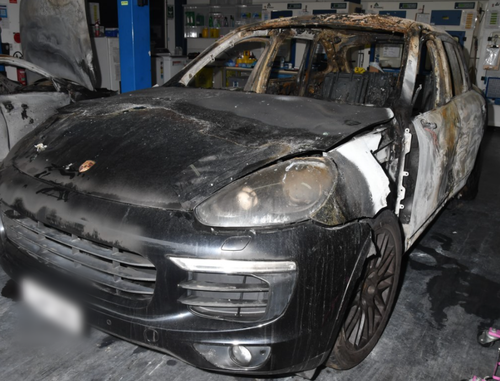The black Porshe was found burnt out in the Carlingford area. 