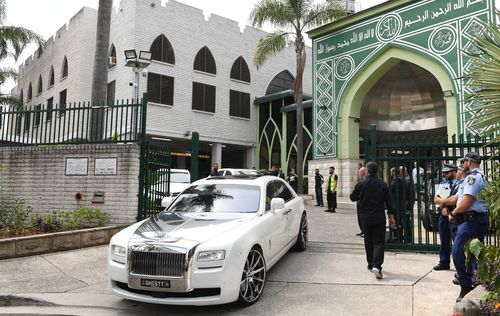 A convoy of Rolls Royce and Bentley cars were seen at the mosque. (AAP)