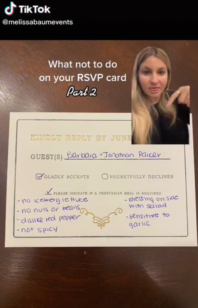 TikToker shares 'what not to do' when sending a wedding RSVP card