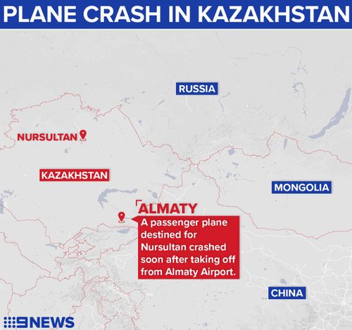 A plane crashed soon after take-off in Almaty, Kazakhstan.