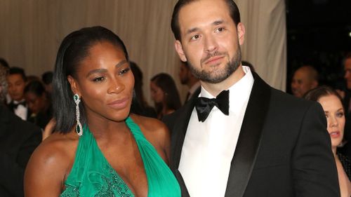 Serena Williams, left, and fiance Alexis Ohanian attend The Metropolitan Museum of Art's Costume Institute benefit gala. (AAP)