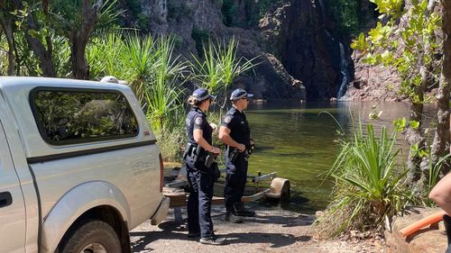 Crocodile attack at Wangi Falls in Litchfield National Park, Northern Territory.