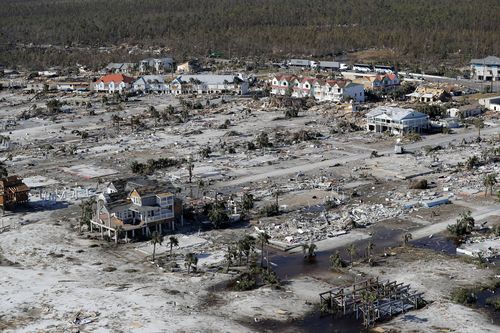 Many houses in Mexico Beach were reduced to naked concrete foundations or piles of rubble. 