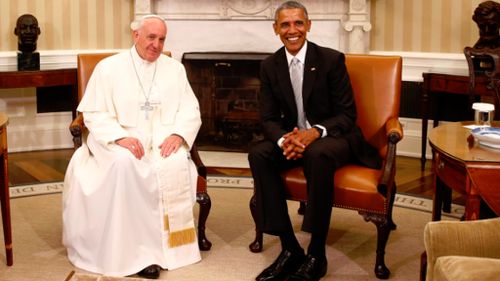 Pope Francis met President Barack Obama on his first US trip. (AAP)