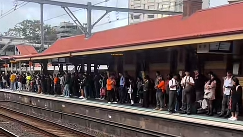 Crowds at Strathfield station.