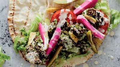 Recipe: <a href="http://kitchen.nine.com.au/2017/07/17/15/29/egyptian-falafel" target="_top">Egyptian falafel wrap</a>