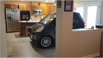 A Florida man worried his smart car would be blown away by Hurricane Dorian came up with a novel solution – he parked it in his kitchen.