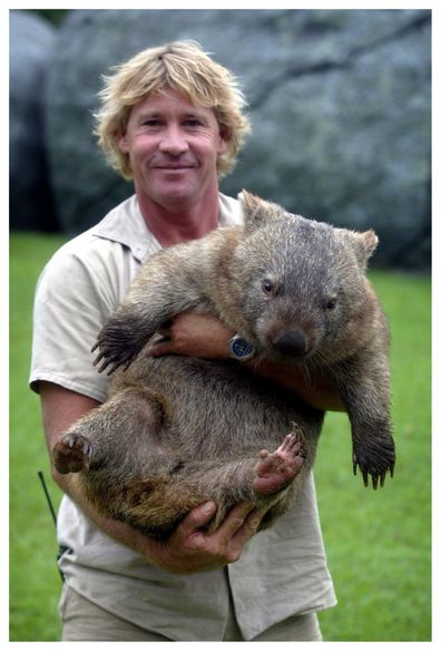 Steve Irwin pictured with a wombat. Picture: Heath Missen. 