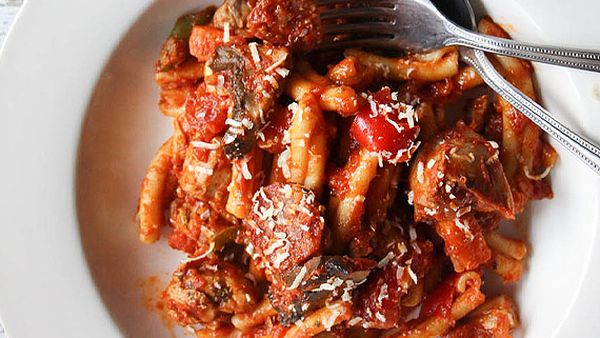 Liliana Battle's casarecce with chicken chorizo cacciatore