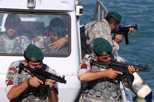 A file photo showing Iranian naval forces carry out drills in the Straits of Hormuz.