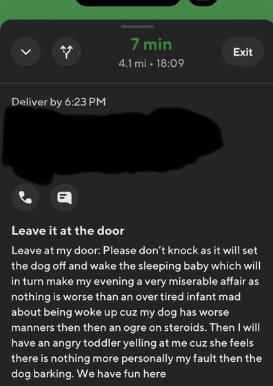 mums desperate note to door dash worker