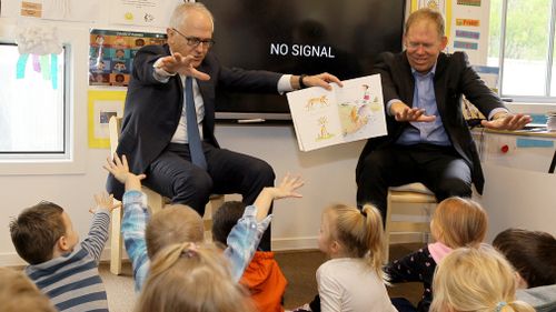 The PM and Forde MP Bert van Manen at a Gold Coast early learning centre today. Picture: AAP