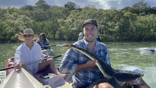 Q﻿ueensland rangers are hunting for a three-metre crocodile on Minjerribah (North Stradbroke Island) after a reported sighting and have issued a warning to tourists and residents on the island.