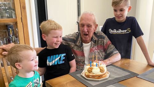 Debbie Cheetham's dad Len, pictured with his great grandchildren, who were unable to say goodbye to him before he died.