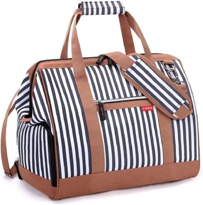 Lekebobor Overnight Bag for Women Travel Duffle Bag Weekender Bag with Shoe Compartment Wide Opening Large Capacity Travel Bag 33L, Striped