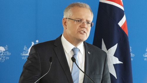 Australian Prime Minister Scott Morrison speaks at the Australia-Israel Chamber of Commerce lunch at Crown Aviary in Melbourne.