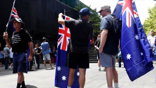 Reclaim Australia protestors have arrived at Martin Place, in Sydney's CBD. (AAP)