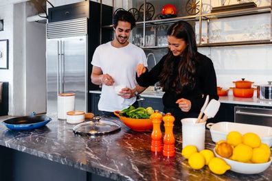 Couple cooking together