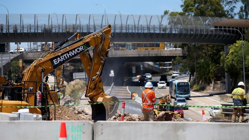 Workers on the Warringah Freeway upgrade
