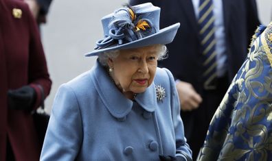 Britain's Queen Elizabeth II arrives to attend the annual Commonwealth Day service at Westminster Abbey in London, Monday, March 9, 2020.