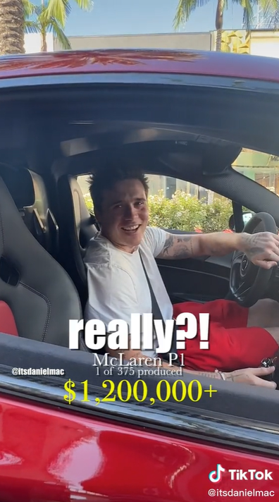 Brooklyn Beckham calls himself a chef while driving dad's sports car.