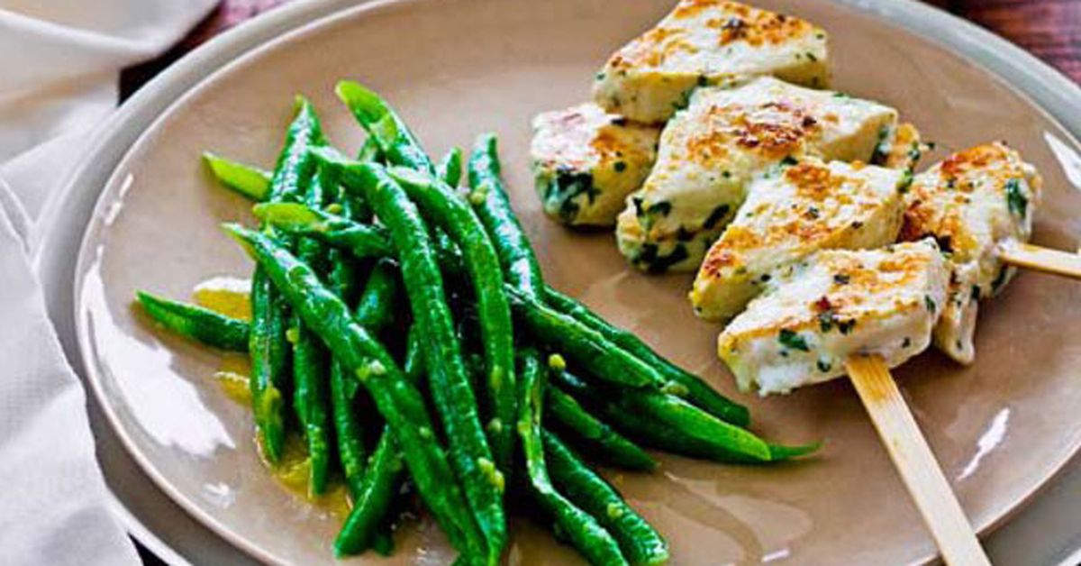Swordfish kebabs with wasabi snake beans & rice - 9Kitchen