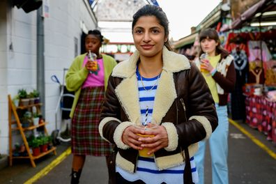 Seraphina Beh stars as Clara, Priya Kansara as Ria Khan and Ella Bruccoleri as Alba in director Nida Manzoor's Polite Society, a Focus Features release. 