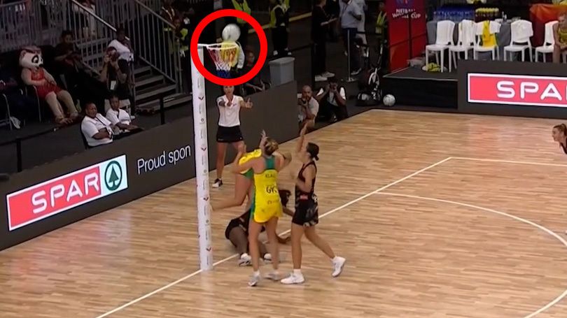 Australia&#x27;s seventh netball Quad Series title has been marred by this bizarre umpiring decision in the fourth quarter.